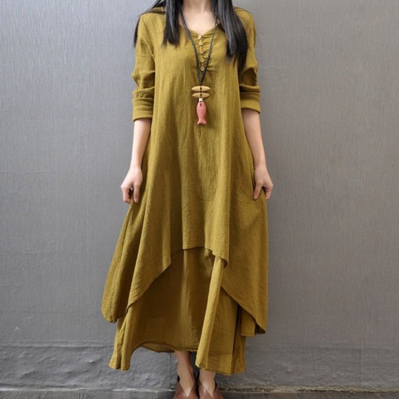 BOHO Waterfall Dress - Plus Size - Double Layered Hem Maxi Relaxed fit - Picture 4 of 12